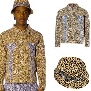 THC Tropics Leopard Denim Jacket  with Matching Bucket Hat Size XL
